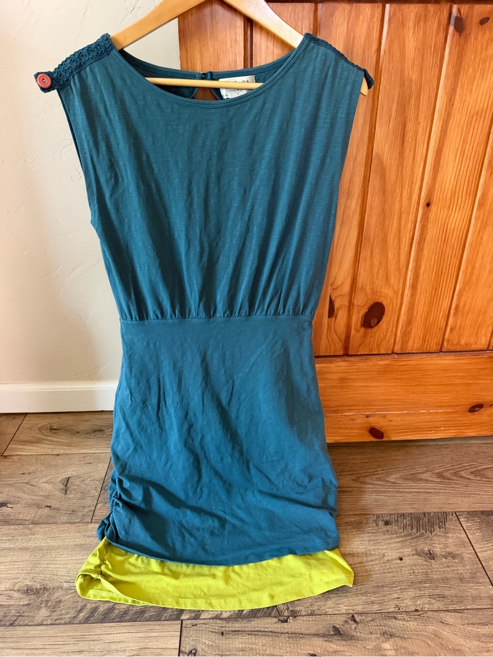 Matilda Jane Clothing Teal Blue Lime Green Layered Look Dress Size S A1376 EUC